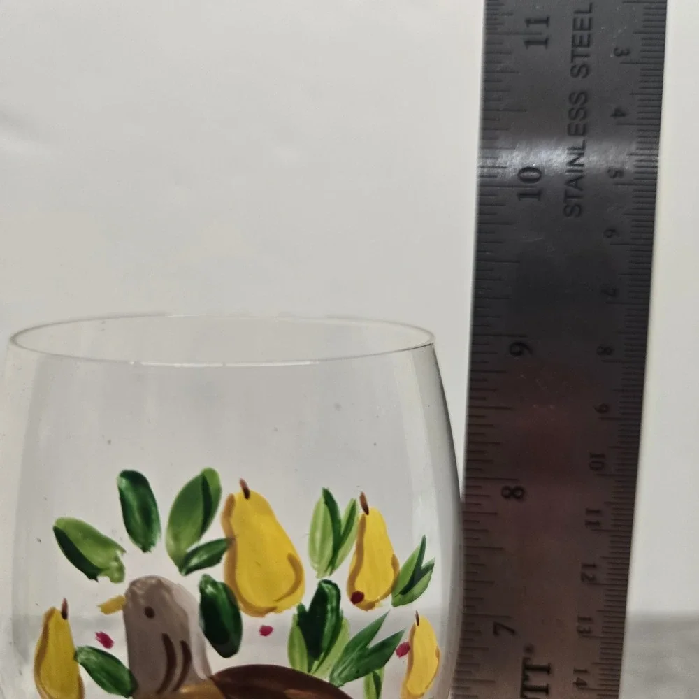 Hand Painted Christmas Wine Glass Partridge in a Pear Tree Holiday Stemware 9in
